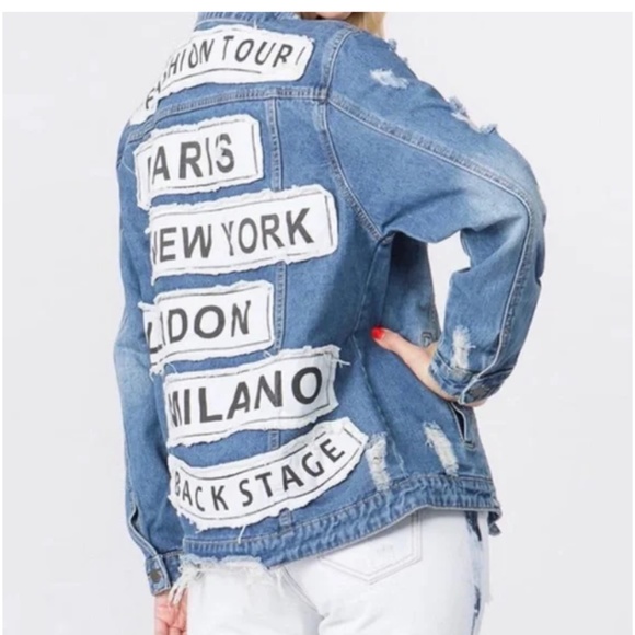 DENIM Jacket Distressed Jean, size L - Picture 1 of 5
